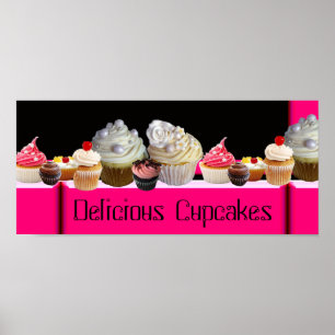 POSTER YUMMY CUPCAKES DESERT SHOP/ ROSE NOIR BLANC