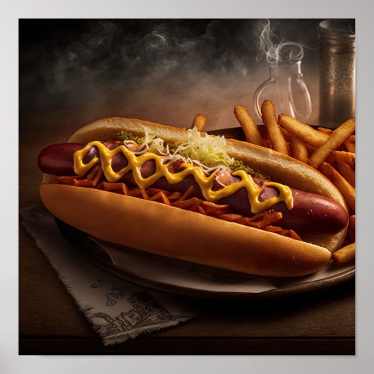 Poster Yummy Hot Dog cuisine art mur (Devant)