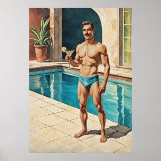 Poster Zaddy masculin vintage | Étalon rétro au bord de l