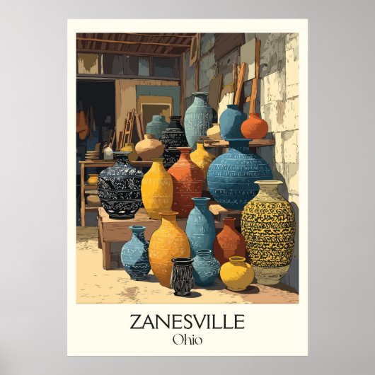 Poster Zanesville Ohio Y-Bridge Ville Poterie historique (Devant)