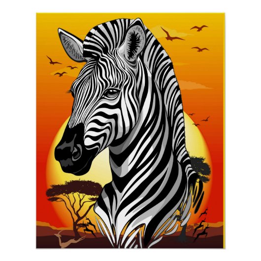 Poster Zebra African Savanna Wild Animal (Devant)