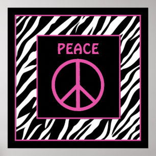 Poster Zebra and Pink Peace Sign Wall Decor