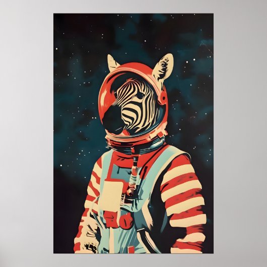 Poster Zebra Astronaut Poster, Zebra Retro Print, Zebra (Devant)