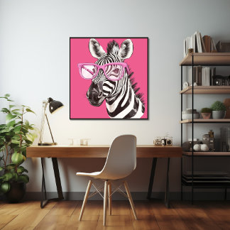 Poster Zebra avec lunettes roses