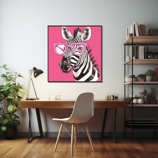 Poster Zebra avec lunettes roses