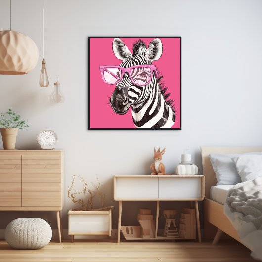 Poster Zebra avec lunettes roses