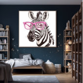 Poster Zebra avec lunettes roses