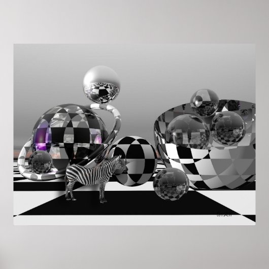 Poster Zebra dans un monde de science-fiction B&W (Devant)