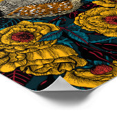 Poster Zebra finch et buisson rose (Coin)