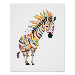 Poster Zebra Jouer adorable animal amusant coloré Joyeux