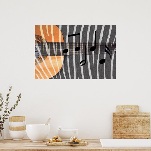 Poster Zebra Print Guitar with Notes (Cuisine)