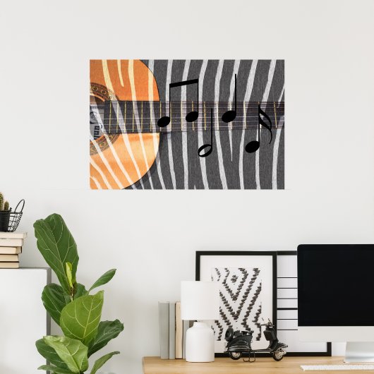 Poster Zebra Print Guitar with Notes (Bureau à domicile)