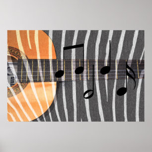 Poster Zebra Print Guitar with Notes