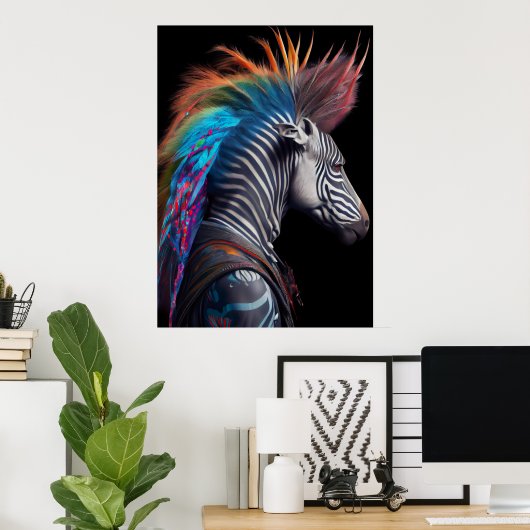 Poster Zebra Rainbow Mohawk - Weirdcore Rainbow Punk (Bureau à domicile)