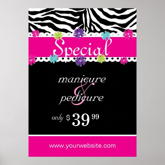 Poster Zebra Salon Spa tendance Pink Daisy Vente de print (Devant)