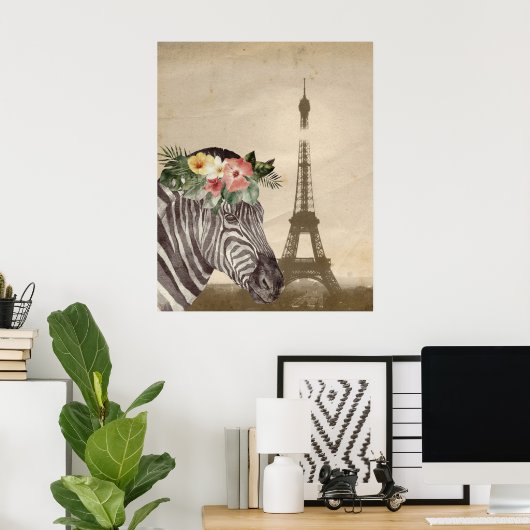 Poster Zebra & Tour Eiffel (Bureau à domicile)