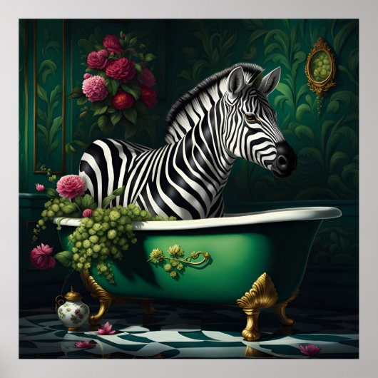 Poster Zèbre dans une baignoire (Devant)