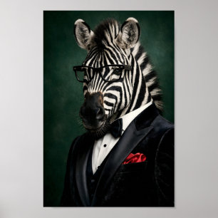 Poster Zèbre élégant en smoking noir en velours et lisant