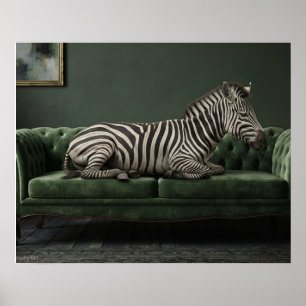 Poster Zèbre élégant sur canapé en velours vert