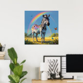 Poster Zèbre extraordinaire en nature avec arc-en-ciel et (Bureau à domicile)