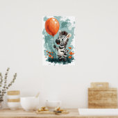 Poster Zèbre mignon avec ballon orange Illustration fanta (Cuisine)