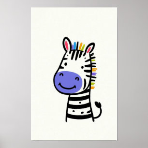 Poster Zèbre mignon avec crinière arc-en-ciel chambre de