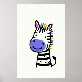 Poster Zèbre mignon avec crinière arc-en-ciel chambre de