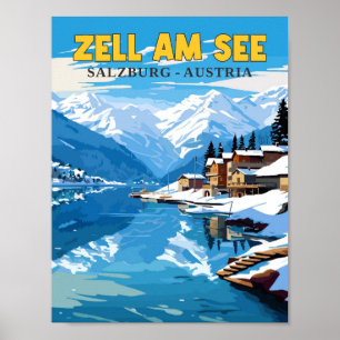 Poster Zell Am See Autriche illustration de voyage vintag
