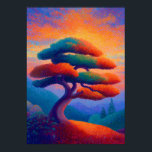 Poster Zen Bonsai Tree Pointillism Landscape Art<br><div class="desc">A vibrant pointillist interpretation of a serene bonsai tree standing on a quiet hill at sunset. Thousands of luminous color dots form a glowing neo-impressionist texture where the sculpted tree, soft mountains and warm sky blend into a radiant mosaic of color and light. This expressive artwork captures the peaceful spirit...</div>