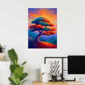 Poster Zen Bonsai Tree Pointillism Landscape Art (Bureau à domicile)