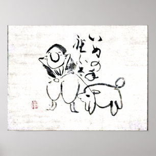 Poster Zen Classics - Gibon Sengai - Homme et chien