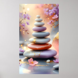 Poster Zen Pierres Spirituelles Équilibrer Art Floral
