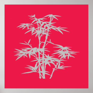 Poster Zen rose asiatique style japonais bambou