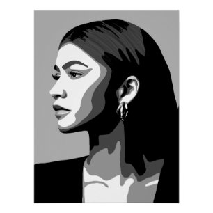Poster Zendaya   Portrait de profil en peinture noir et b
