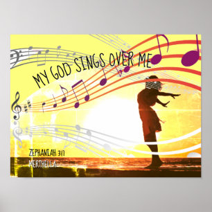 Poster Zephaniah 3:17 MY GOD SINGS Personalized YELLOW