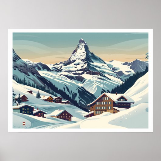 Poster Zermatt, Suisse Matterhorn Vintage (Devant)