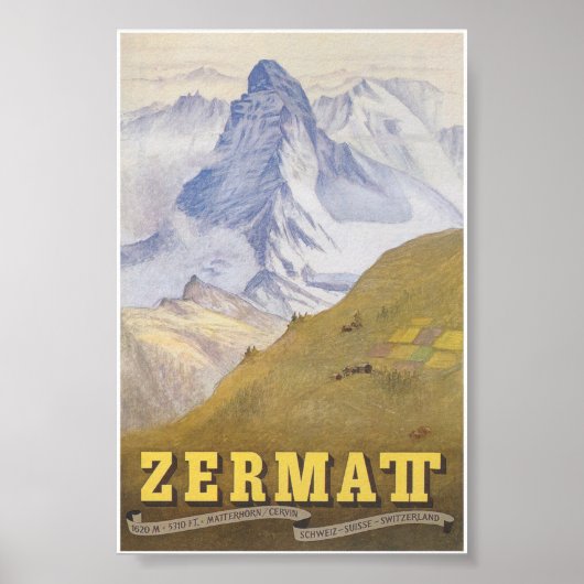 Poster Zermatt Suisse Matterhorn Vintage voyage (Devant)