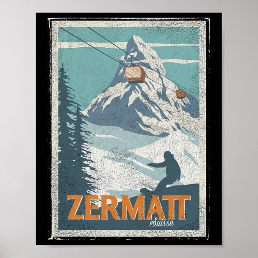 Poster Zermatt Switzerland Winter Skiing Snowboarding Ski (Devant)