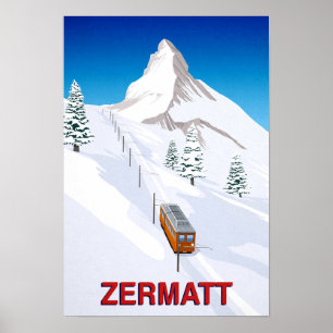 Poster Zermatt Swizerland Ski Train