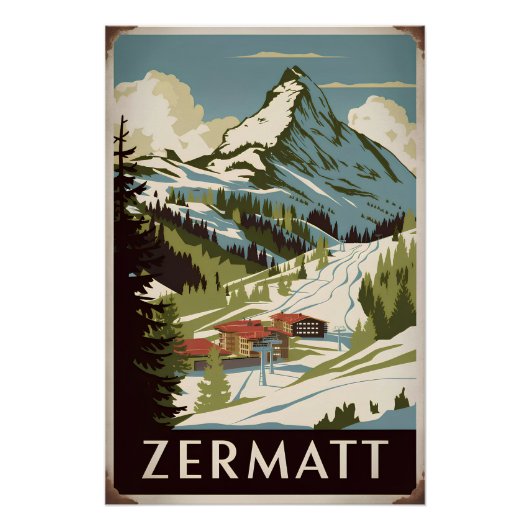 Poster Zermatt vintage (Devant)