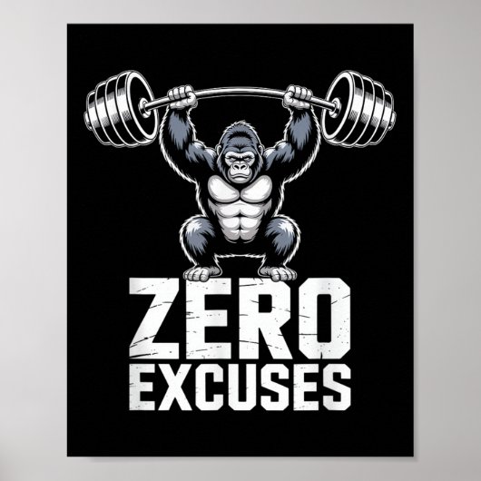 Poster Zero Excuses Gorilla Gym Motivational Workout (Devant)