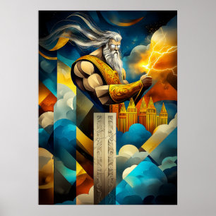 Poster Zeus - Légende Cubiste Minimaliste - Roi des Dieux