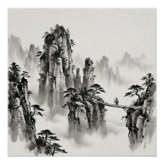 Poster Zhangjiajie China Ink Wash Landscape Wall Art