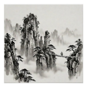 Poster Zhangjiajie Chine Lavis à l'encre de Chine Papier