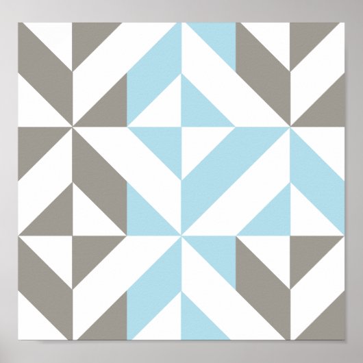 Poster ZigZag géométrique bleu et argent (Devant)