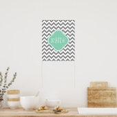 Poster Zigzag gris et blanc Monogramme personnalisé (Cuisine)