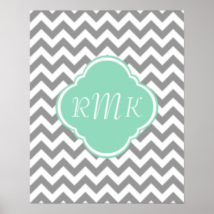 Poster Zigzag gris et blanc Monogramme personnalisé