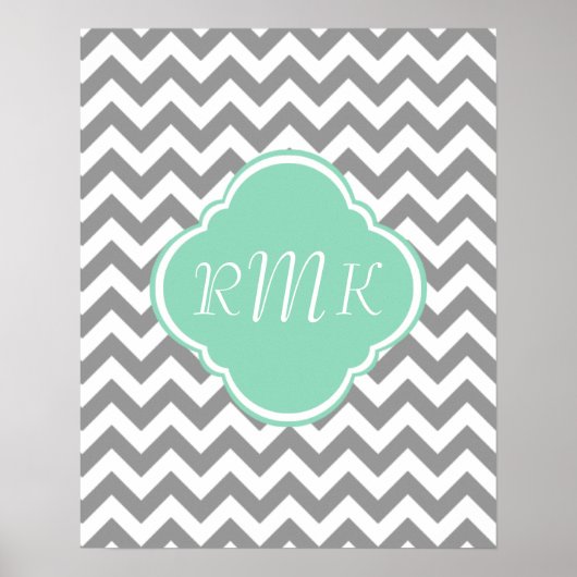 Poster Zigzag gris et blanc Monogramme personnalisé (Devant)