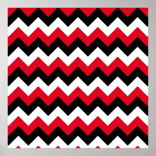 Poster Zigzag noir et blanc rouge (Devant)