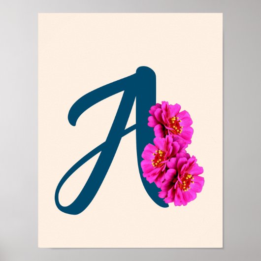 Poster Zinnia Flowers Monogramme initial A (Devant)